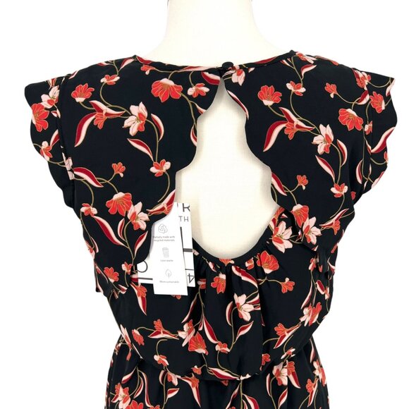 41 Hawthorn Black Floral Flutter Sleeve Cutout Back A-Line Dress Size SP NWT - Picture 6 of 8